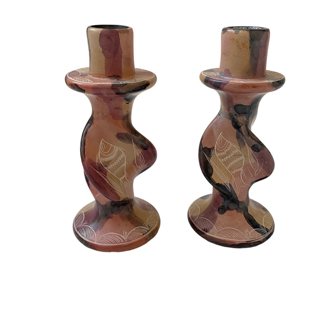 Vintage African Candle Holders, Handmade, Carved Soapstone